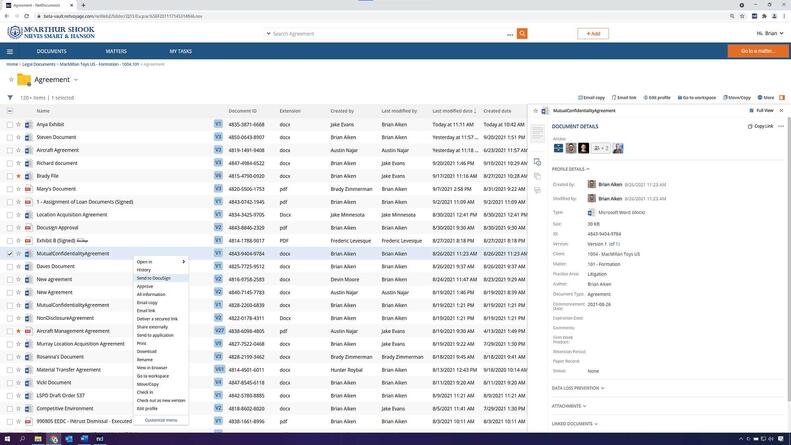 Initiating the DocuSign flow within NetDocuments