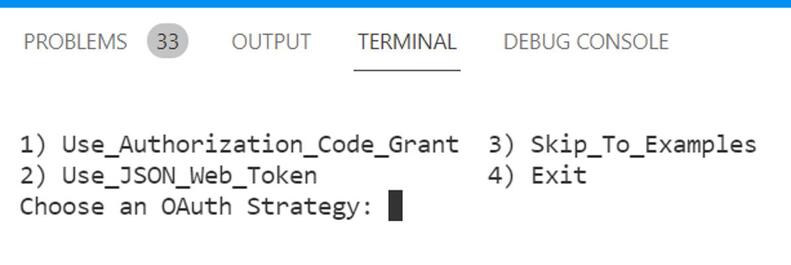 DocuSign Code Example Launcher for Bash, selecting auth method