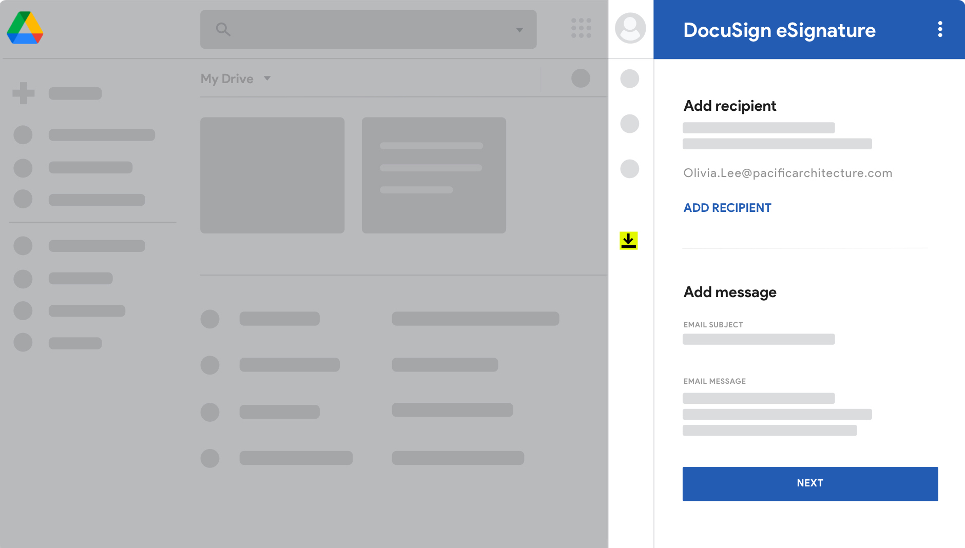 Google Drive screen with DocuSign eSignature.