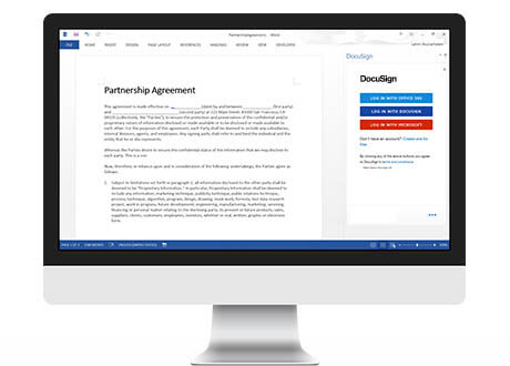 A desktop screen displaying DocuSign for Word