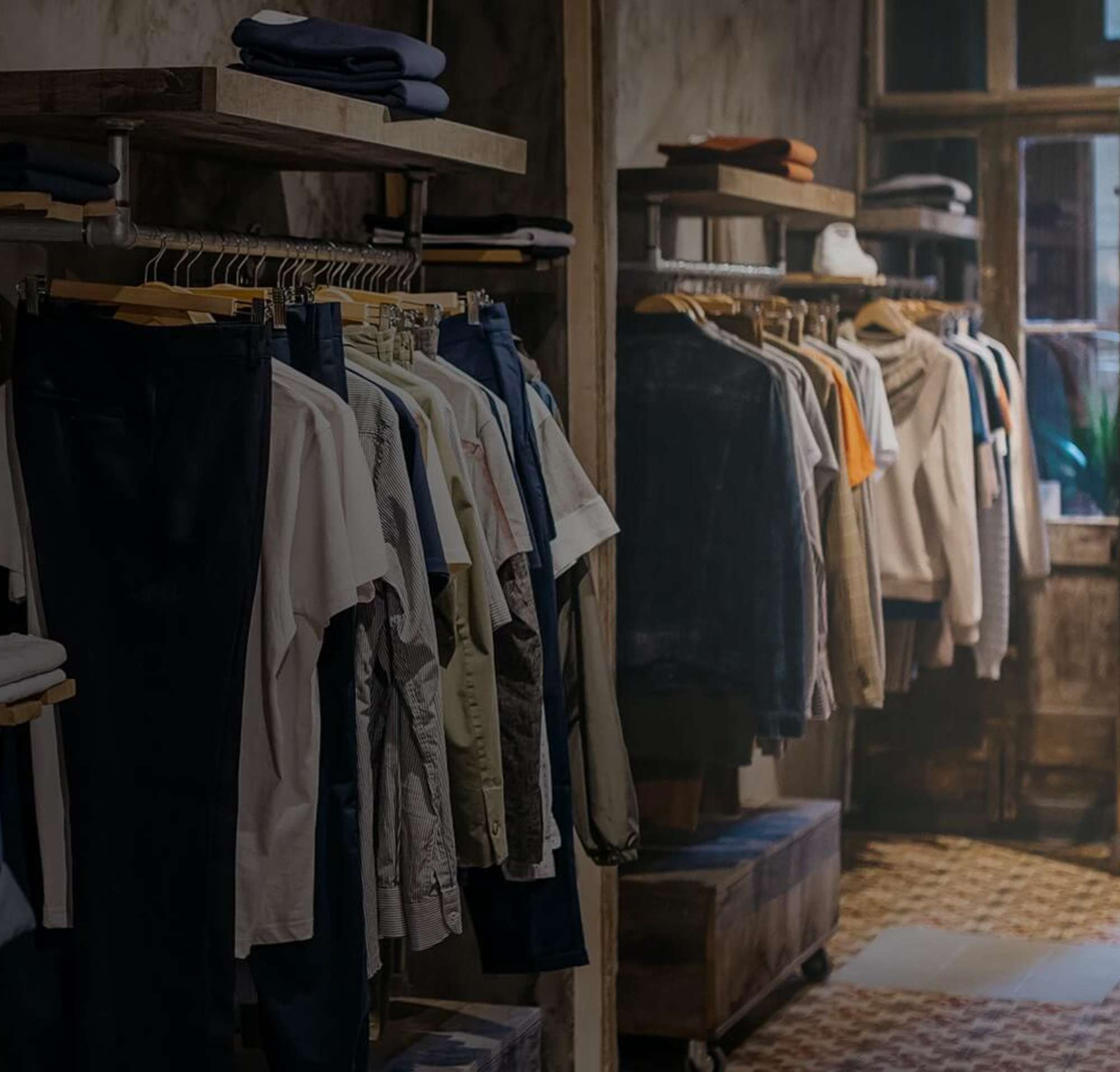 A clothing rack inside a shop.