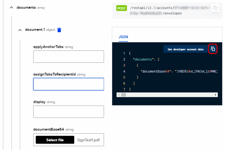 API Explorer, copy JSON text