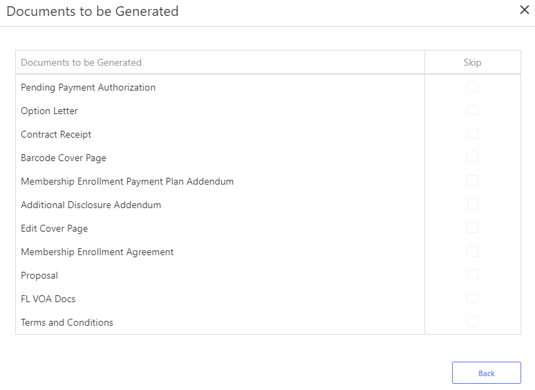 Sample document set, showing each document to be generated