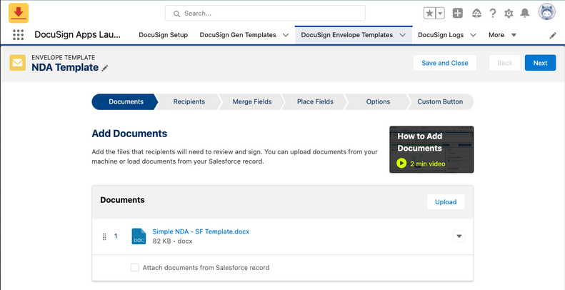 DocuSign eSignature for Salesforce: a sample template