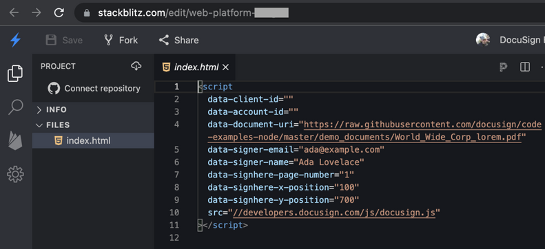 Sample script in StackBlitz