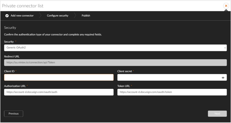 Create a new private connector in Nintex