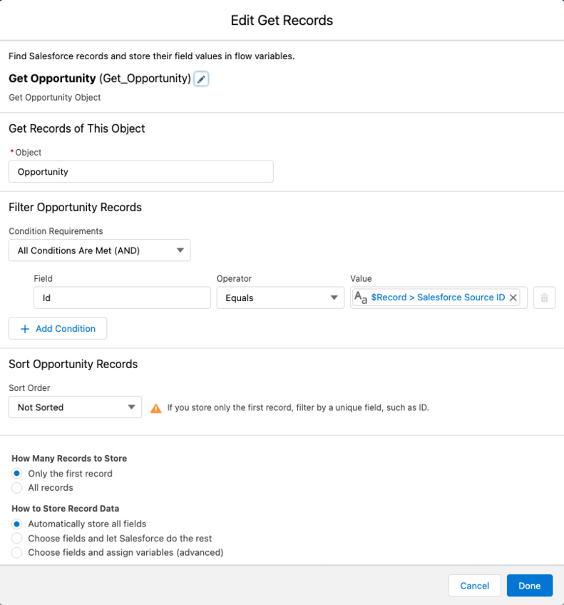 Adding the first Get Record data element