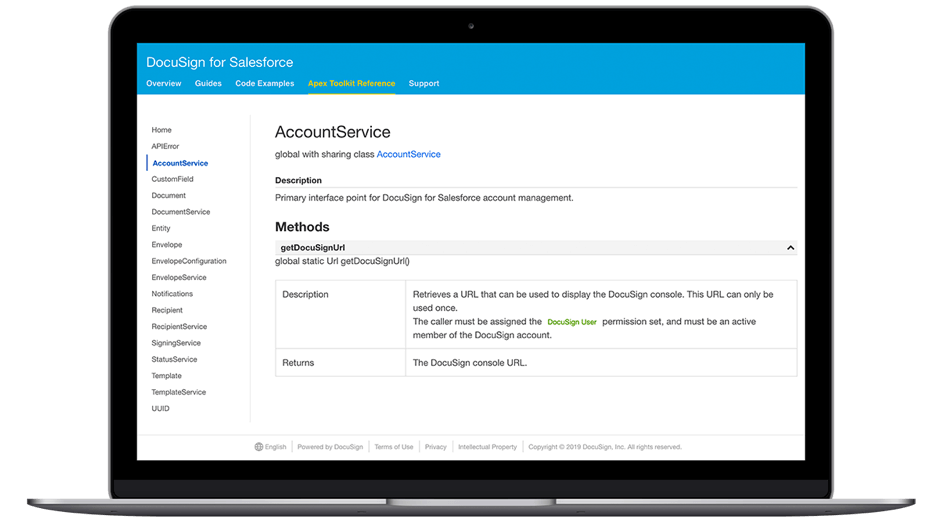 Screenshot of DocuSign’s Apex Toolkit.