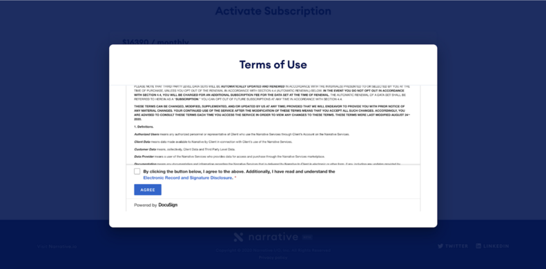Clickwrap agreement for Narrative.io